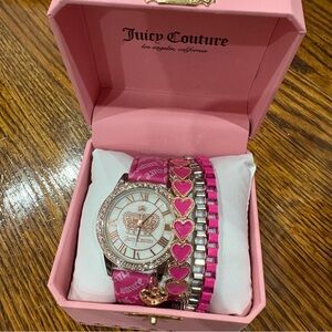 Juicy Couture Pink and Silver Heart Watch Set
